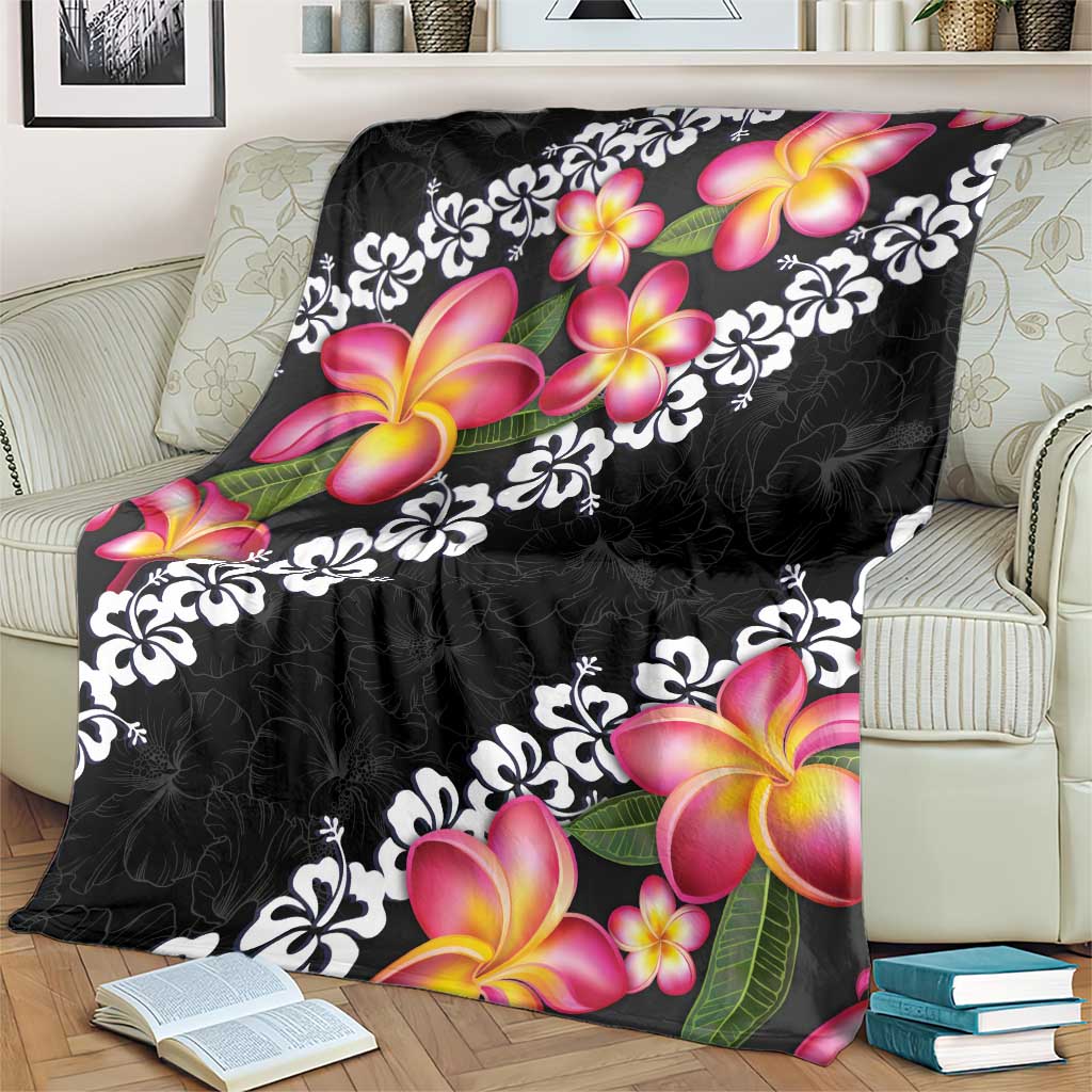 Black Polynesia Blanket Plumeria With Hibiscus Pattern Tropical Vibes LT14 - Polynesian Pride