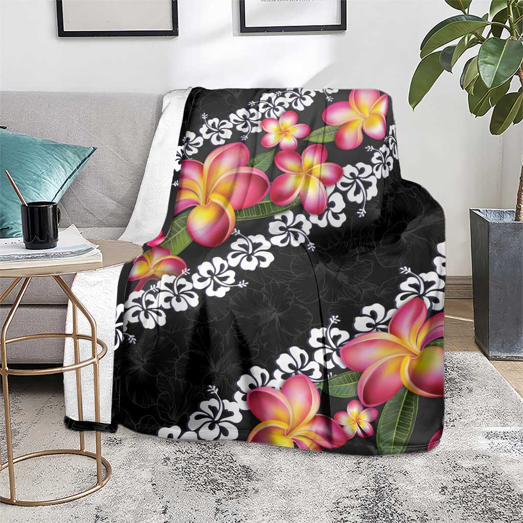 Black Polynesia Blanket Plumeria With Hibiscus Pattern Tropical Vibes LT14 - Polynesian Pride
