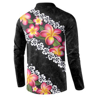 Black Polynesia Button Sweatshirt Plumeria With Hibiscus Pattern Tropical Vibes LT14 - Polynesian Pride