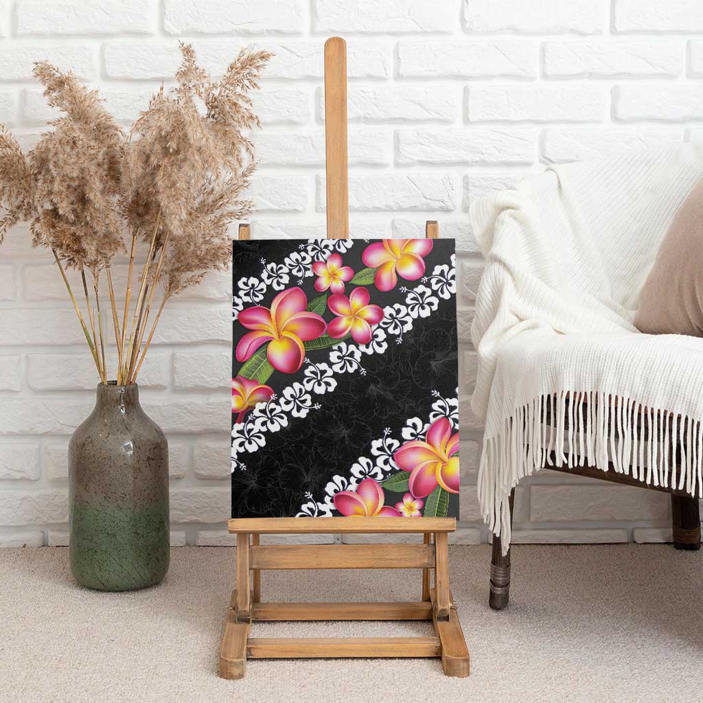 Black Polynesia Canvas Wall Art Plumeria With Hibiscus Pattern Tropical Vibes LT14 - Polynesian Pride