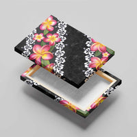 Black Polynesia Canvas Wall Art Plumeria With Hibiscus Pattern Tropical Vibes LT14 - Polynesian Pride