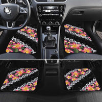 Black Polynesia Car Mats Plumeria With Hibiscus Pattern Tropical Vibes LT14 Set 4pcs Black - Polynesian Pride