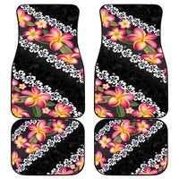 Black Polynesia Car Mats Plumeria With Hibiscus Pattern Tropical Vibes LT14 - Polynesian Pride