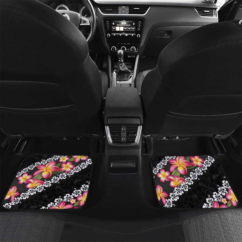 Black Polynesia Car Mats Plumeria With Hibiscus Pattern Tropical Vibes LT14 Set 2pcs - Back Black - Polynesian Pride