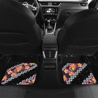 Black Polynesia Car Mats Plumeria With Hibiscus Pattern Tropical Vibes LT14 Set 2pcs - Back Black - Polynesian Pride