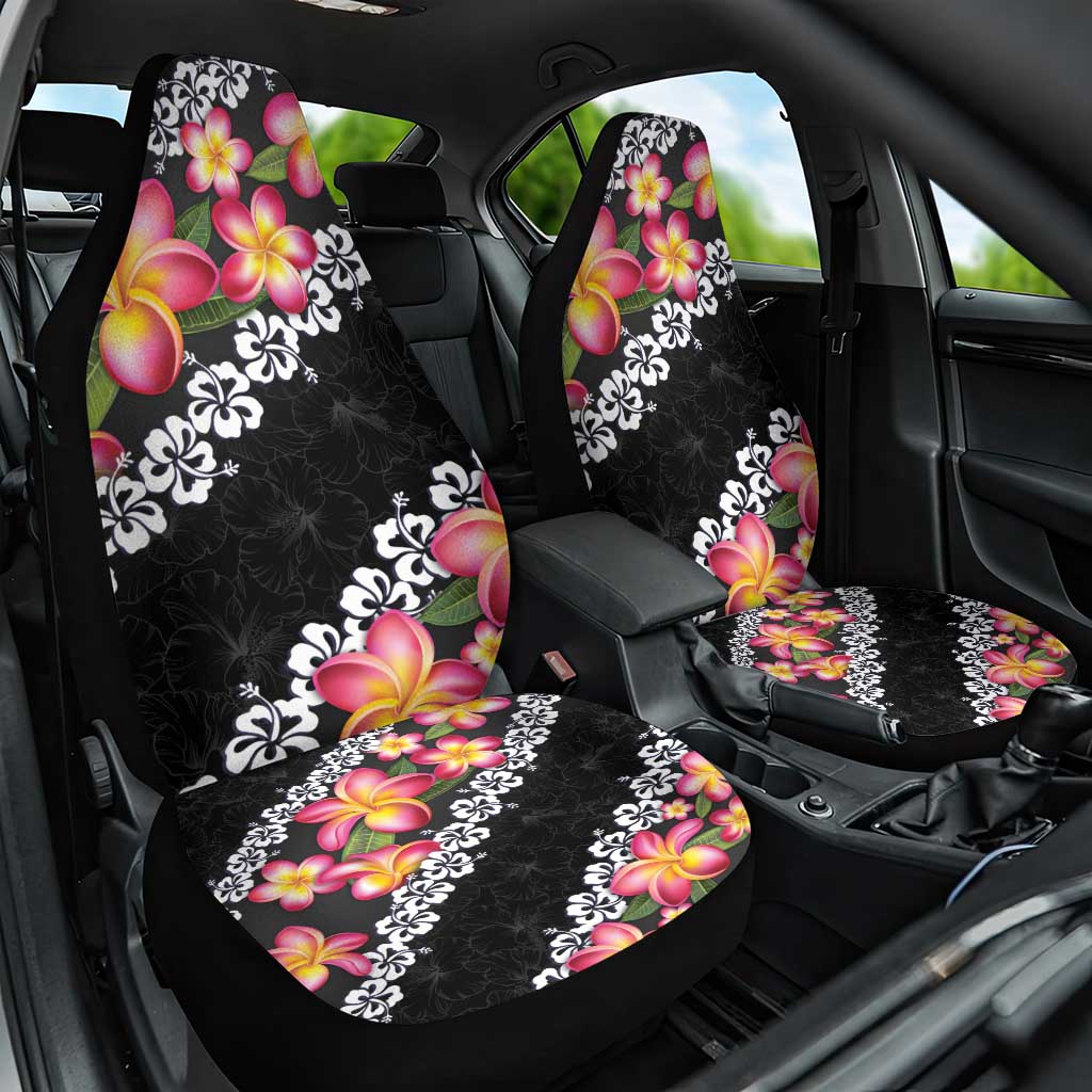 Black Polynesia Car Seat Cover Plumeria With Hibiscus Pattern Tropical Vibes