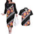 Black Polynesia Couples Matching Off The Shoulder Long Sleeve Dress and Hawaiian Shirt Plumeria With Hibiscus Pattern Tropical Vibes