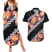 Black Polynesia Couples Matching Summer Maxi Dress and Hawaiian Shirt Plumeria With Hibiscus Pattern Tropical Vibes LT14 Black - Polynesian Pride