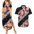 Black Polynesia Couples Matching Summer Maxi Dress and Hawaiian Shirt Plumeria With Hibiscus Pattern Tropical Vibes