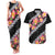 Black Polynesia Couples Matching Tank Maxi Dress and Hawaiian Shirt Plumeria With Hibiscus Pattern Tropical Vibes