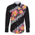 Black Polynesia Family Matching Off The Shoulder Long Sleeve Dress and Hawaiian Shirt Plumeria With Hibiscus Pattern Tropical Vibes