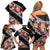 Black Polynesia Family Matching Off Shoulder Short Dress and Hawaiian Shirt Plumeria With Hibiscus Pattern Tropical Vibes