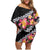 Black Polynesia Family Matching Off Shoulder Short Dress and Hawaiian Shirt Plumeria With Hibiscus Pattern Tropical Vibes