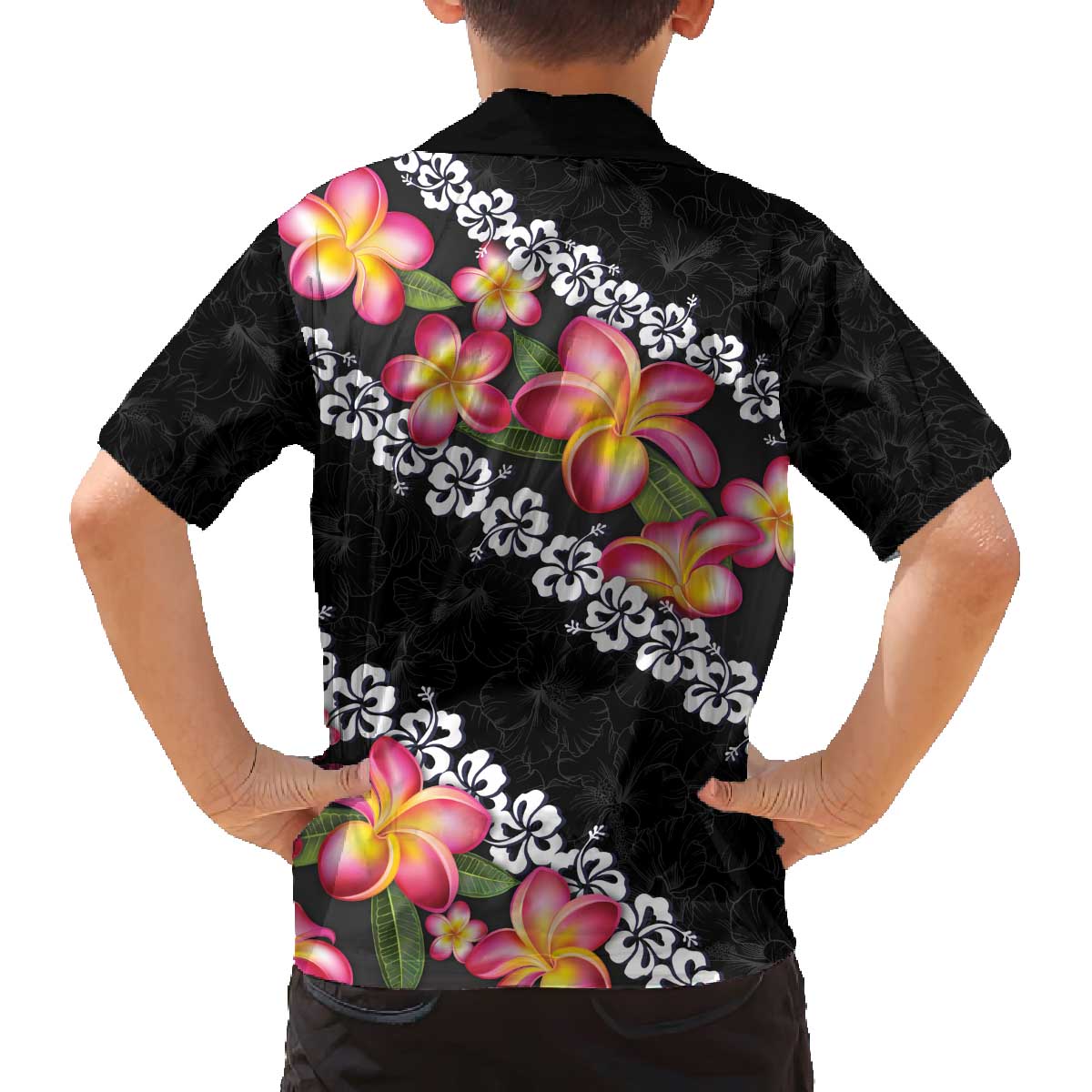 Black Polynesia Family Matching Puletasi and Hawaiian Shirt Plumeria With Hibiscus Pattern Tropical Vibes LT14 - Polynesian Pride