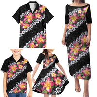 Black Polynesia Family Matching Puletasi and Hawaiian Shirt Plumeria With Hibiscus Pattern Tropical Vibes LT14 - Polynesian Pride