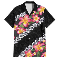 Black Polynesia Family Matching Puletasi and Hawaiian Shirt Plumeria With Hibiscus Pattern Tropical Vibes LT14 Dad's Shirt - Short Sleeve Black - Polynesian Pride