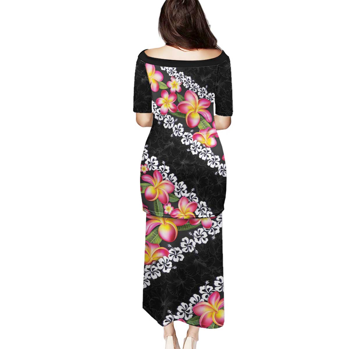 Black Polynesia Family Matching Puletasi and Hawaiian Shirt Plumeria With Hibiscus Pattern Tropical Vibes LT14 - Polynesian Pride