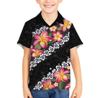 Black Polynesia Family Matching Puletasi and Hawaiian Shirt Plumeria With Hibiscus Pattern Tropical Vibes LT14 Son's Shirt Black - Polynesian Pride