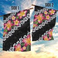Black Polynesia Garden Flag Plumeria With Hibiscus Pattern Tropical Vibes LT14 - Polynesian Pride