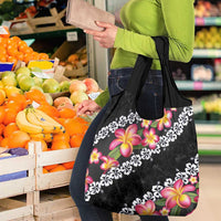 Black Polynesia Grocery Bag Plumeria With Hibiscus Pattern Tropical Vibes LT14 - Polynesian Pride