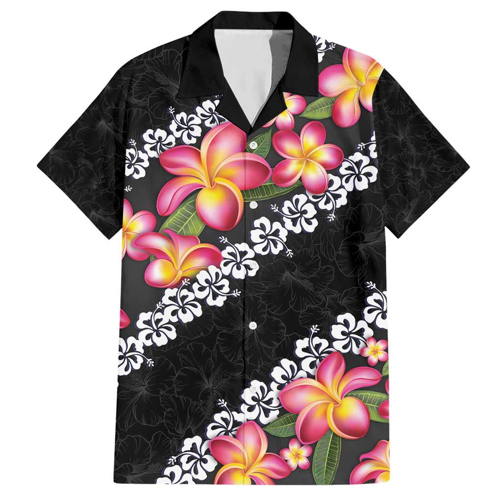 Black Polynesia Hawaiian Shirt Plumeria With Hibiscus Pattern Tropical Vibes