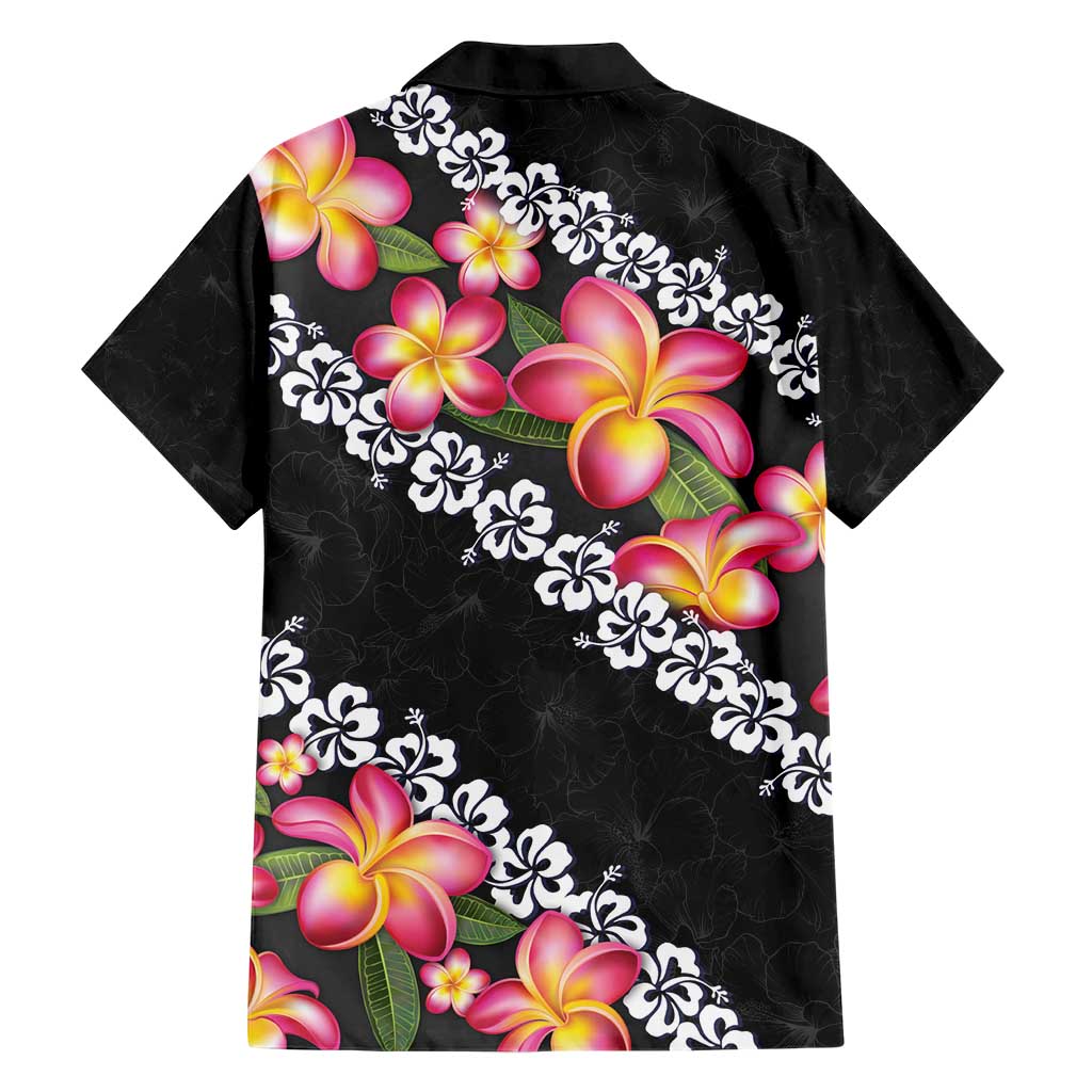 Black Polynesia Hawaiian Shirt Plumeria With Hibiscus Pattern Tropical Vibes LT14 - Polynesian Pride