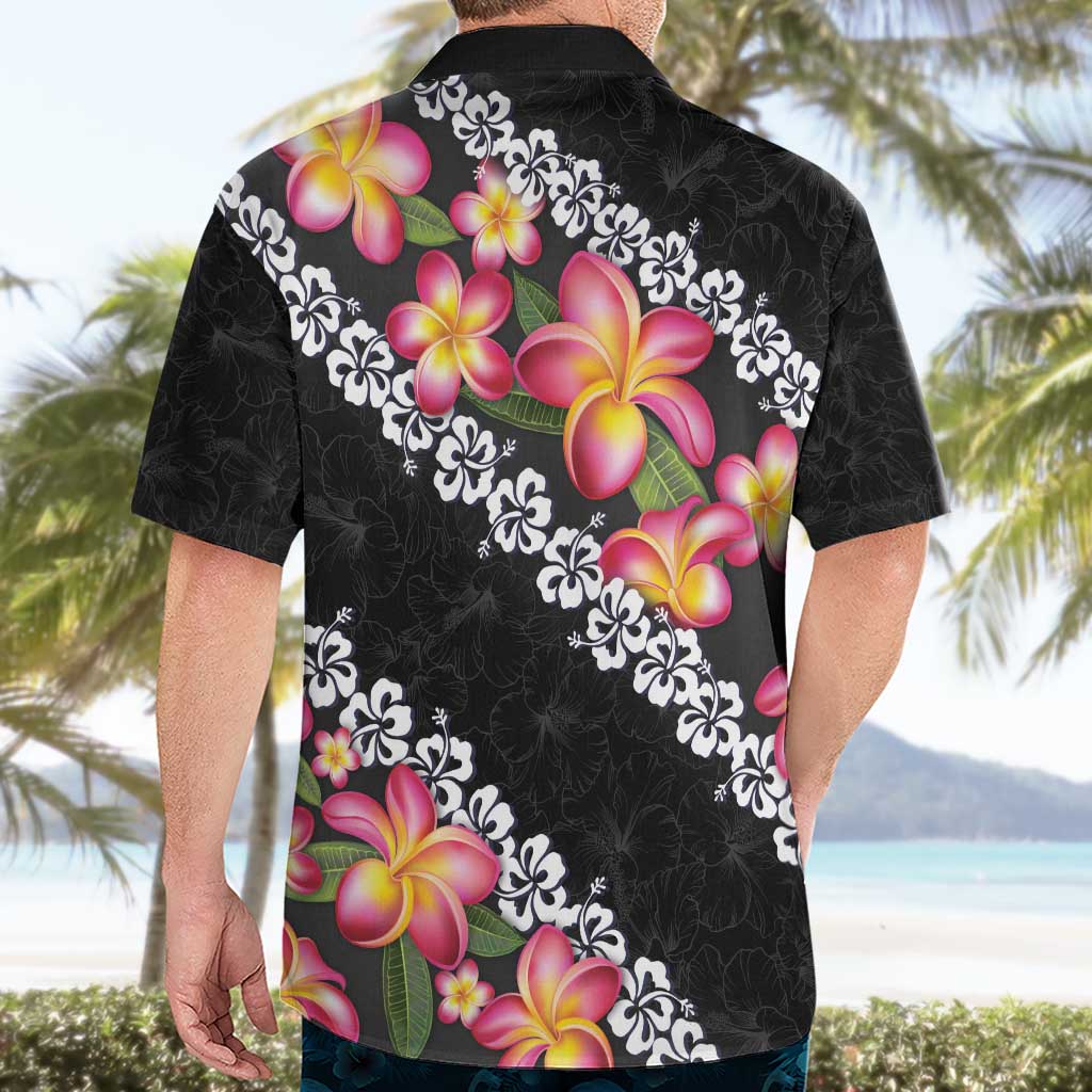 Black Polynesia Hawaiian Shirt Plumeria With Hibiscus Pattern Tropical Vibes LT14 - Polynesian Pride
