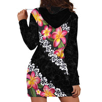 Black Polynesia Hoodie Dress Plumeria With Hibiscus Pattern Tropical Vibes LT14 - Polynesian Pride
