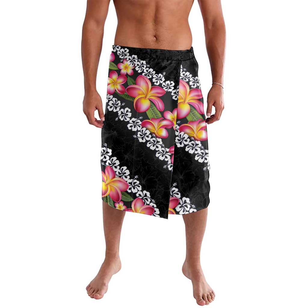 Black Polynesia Lavalava Plumeria With Hibiscus Pattern Tropical Vibes LT14 Black - Polynesian Pride