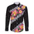 Black Polynesia Long Sleeve Button Shirt Plumeria With Hibiscus Pattern Tropical Vibes