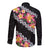 Black Polynesia Long Sleeve Button Shirt Plumeria With Hibiscus Pattern Tropical Vibes