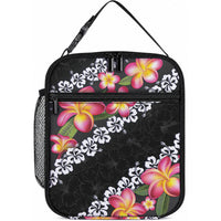 Black Polynesia Lunch Bag Plumeria With Hibiscus Pattern Tropical Vibes LT14 10.2 × 8.3 × 4.3 inch Black - Polynesian Pride