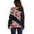 Black Polynesia Off Shoulder Sweater Plumeria With Hibiscus Pattern Tropical Vibes