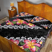 Black Polynesia Quilt Bed Set Plumeria With Hibiscus Pattern Tropical Vibes LT14 - Polynesian Pride