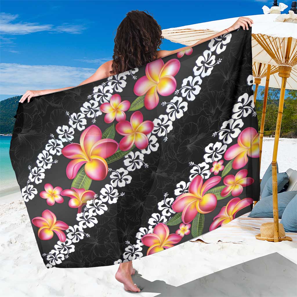 Black Polynesia Sarong Plumeria With Hibiscus Pattern Tropical Vibes