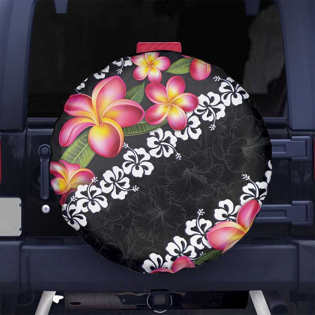 Black Polynesia Spare Tire Cover Plumeria With Hibiscus Pattern Tropical Vibes LT14 - Polynesian Pride