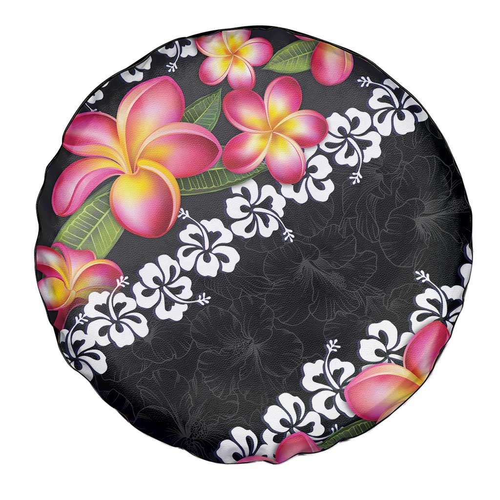 Black Polynesia Spare Tire Cover Plumeria With Hibiscus Pattern Tropical Vibes LT14 - Polynesian Pride