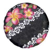 Black Polynesia Spare Tire Cover Plumeria With Hibiscus Pattern Tropical Vibes LT14 - Polynesian Pride