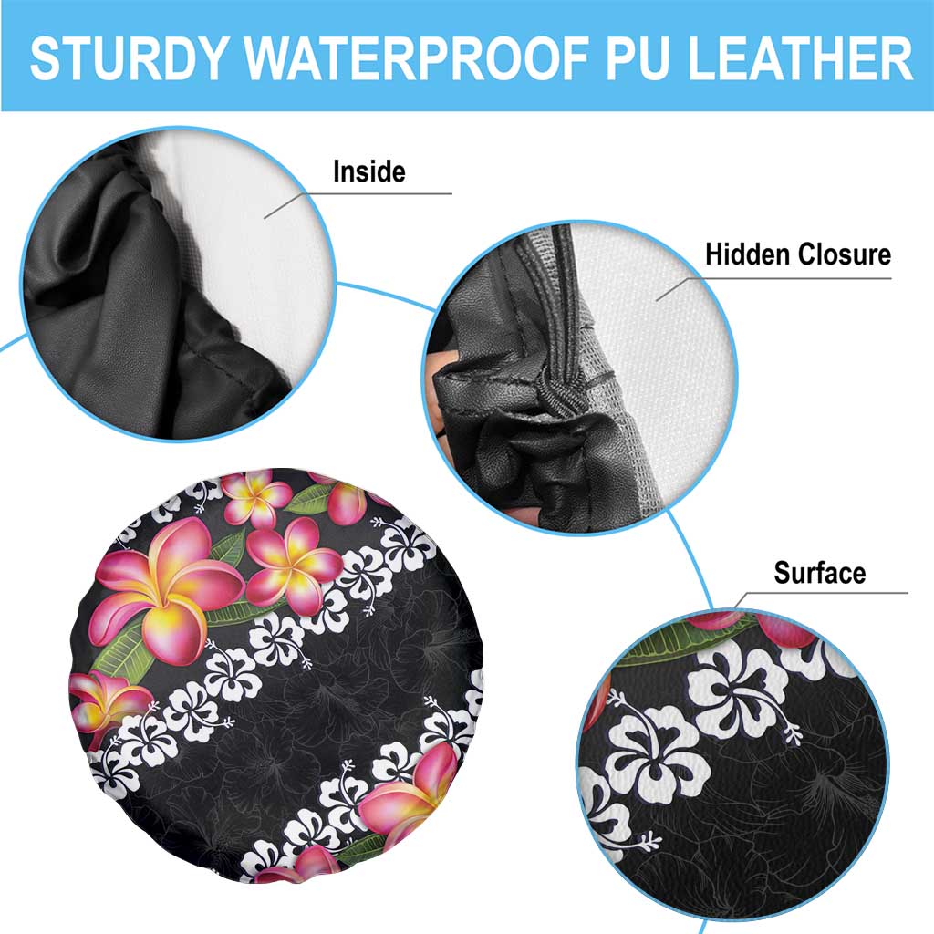 Black Polynesia Spare Tire Cover Plumeria With Hibiscus Pattern Tropical Vibes LT14 - Polynesian Pride