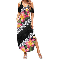 Black Polynesia Summer Maxi Dress Plumeria With Hibiscus Pattern Tropical Vibes LT14 Women Black - Polynesian Pride