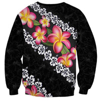 Black Polynesia Sweatshirt Plumeria With Hibiscus Pattern Tropical Vibes LT14 - Polynesian Pride