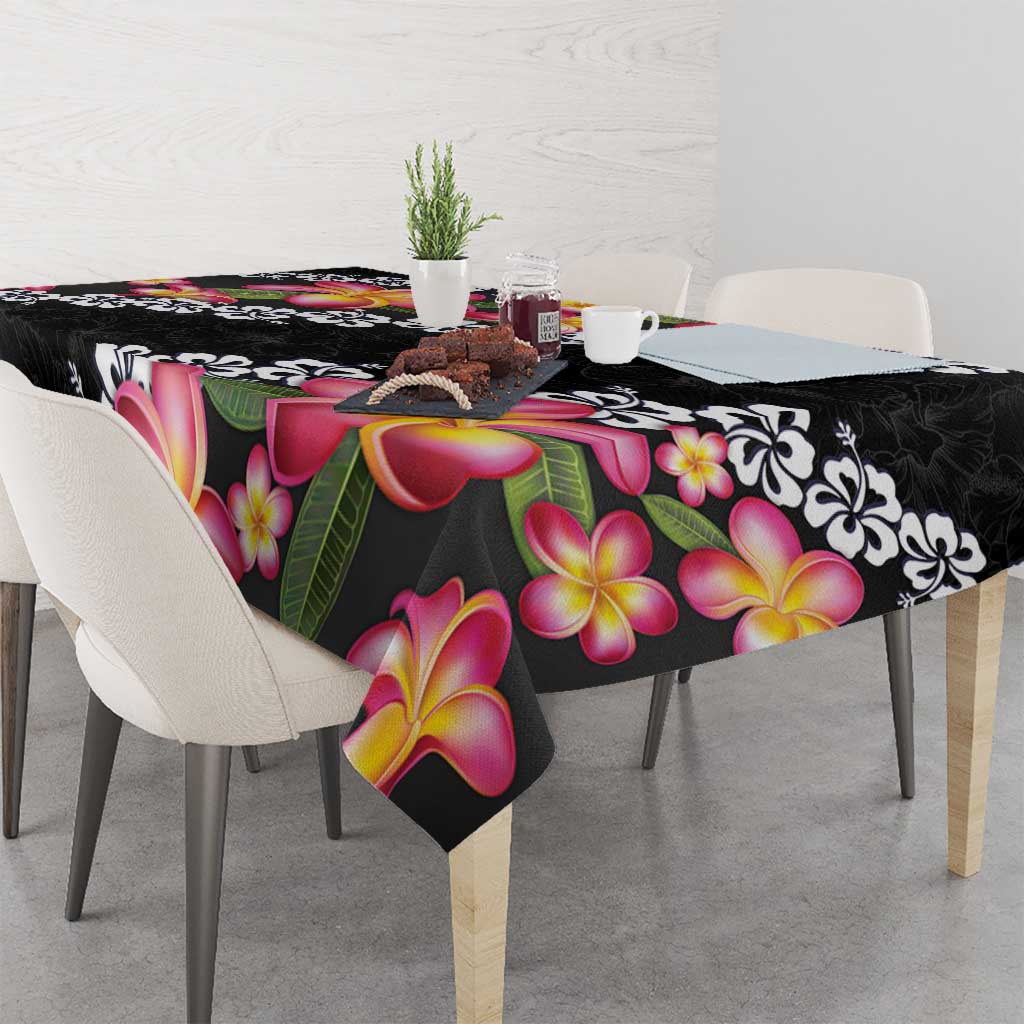 Black Polynesia Tablecloth Plumeria With Hibiscus Pattern Tropical Vibes LT14 - Polynesian Pride
