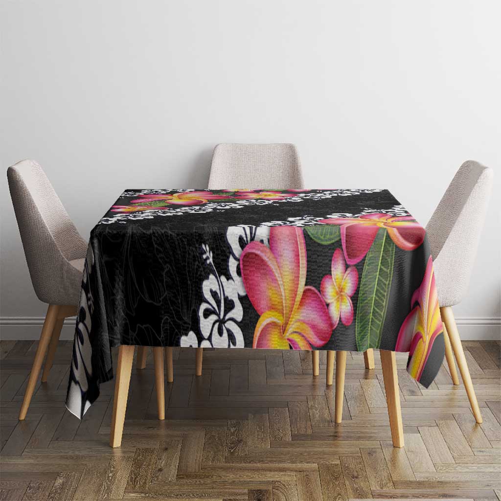 Black Polynesia Tablecloth Plumeria With Hibiscus Pattern Tropical Vibes LT14 - Polynesian Pride
