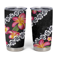 Black Polynesia Tumbler Cup Plumeria With Hibiscus Pattern Tropical Vibes LT14 Black - Polynesian Pride