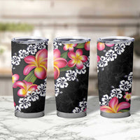 Black Polynesia Tumbler Cup Plumeria With Hibiscus Pattern Tropical Vibes LT14 - Polynesian Pride