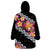 Black Polynesia Wearable Blanket Hoodie Plumeria With Hibiscus Pattern Tropical Vibes