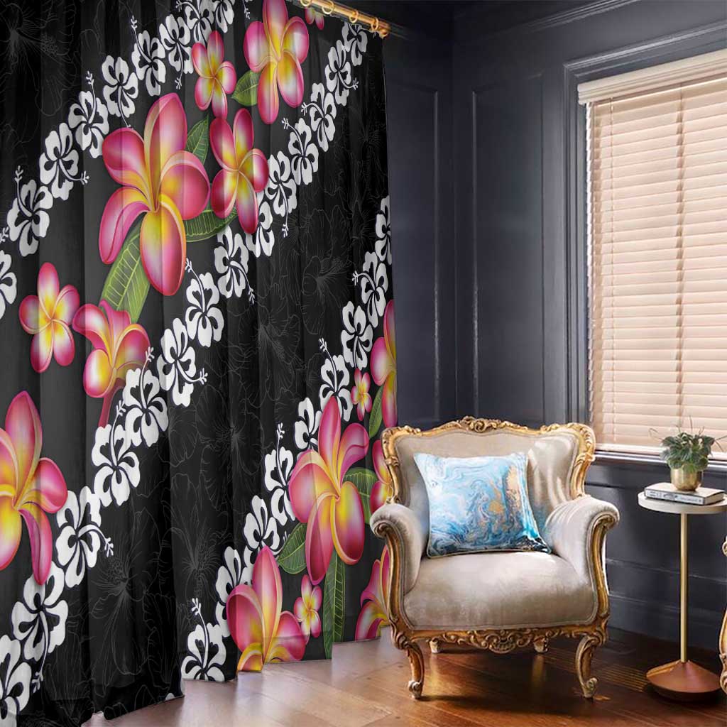 Black Polynesia Window Curtain Plumeria With Hibiscus Pattern Tropical Vibes LT14 - Polynesian Pride