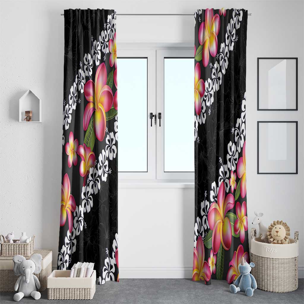 Black Polynesia Window Curtain Plumeria With Hibiscus Pattern Tropical Vibes LT14 - Polynesian Pride