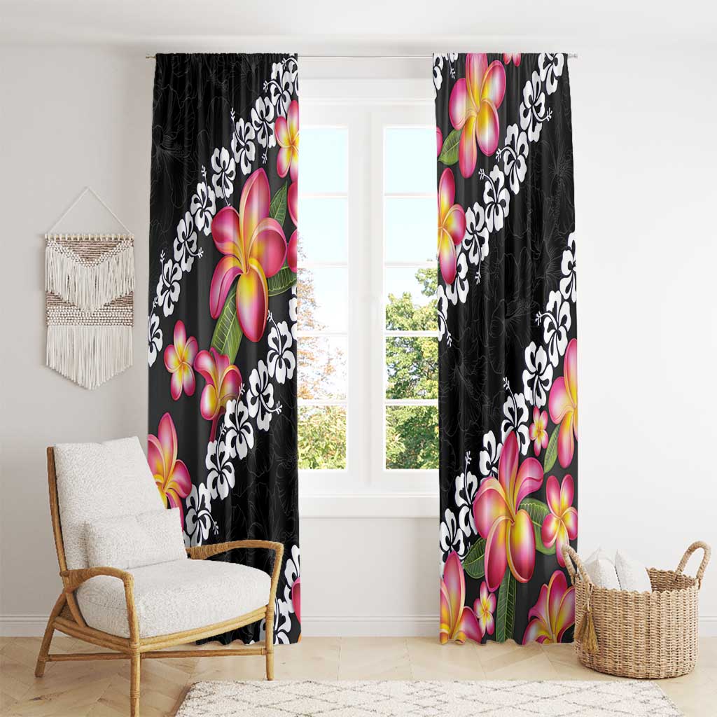 Black Polynesia Window Curtain Plumeria With Hibiscus Pattern Tropical Vibes LT14 - Polynesian Pride