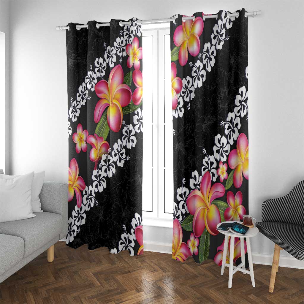 Black Polynesia Window Curtain Plumeria With Hibiscus Pattern Tropical Vibes LT14 With Grommets Black - Polynesian Pride